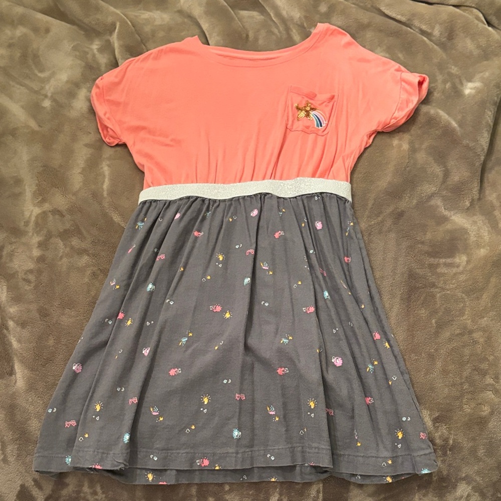 Gymboree Peach and Charcoal Dress with Unicorn Accent